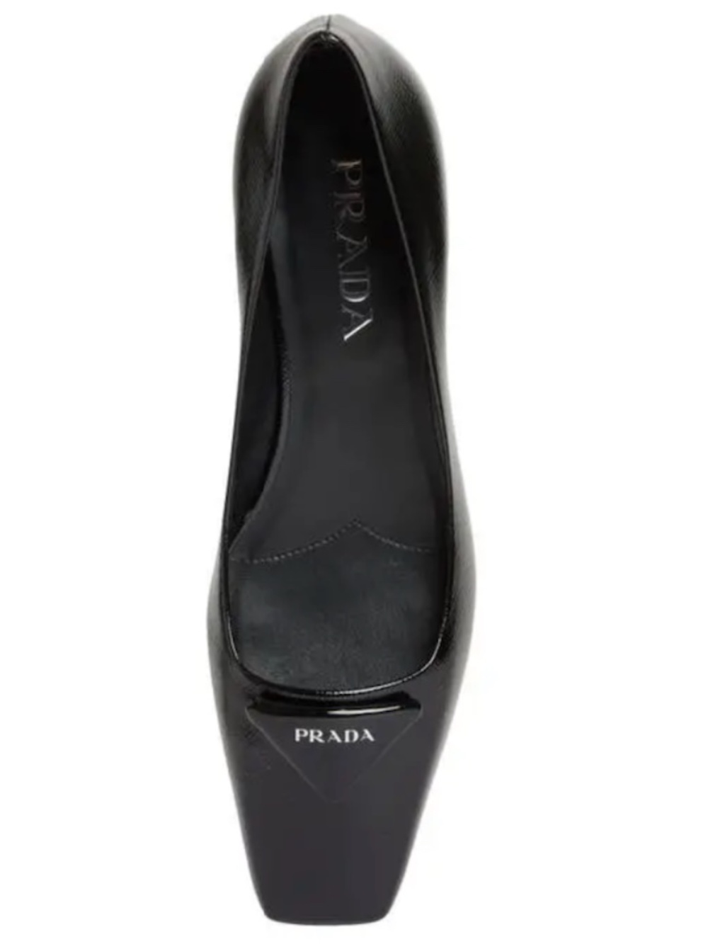 PRADA - Saffiano Leather - Triangle Logo Low Heel Pumps - Black
